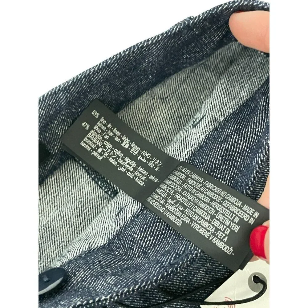 Zara Womens Pants EU 40 US 8 Blue Linen Blend Straight Trousers 4786/041 NWT